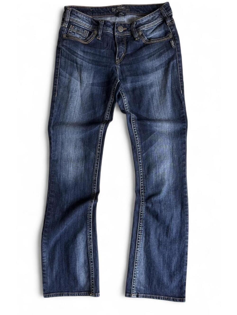 Silver Jeans Aiko Bootcut Women’s 29x33 Dark Wash Brown Stitch Denim